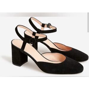 J. Crew black Maisie ankle-strap suede block heels pumps size 8 New